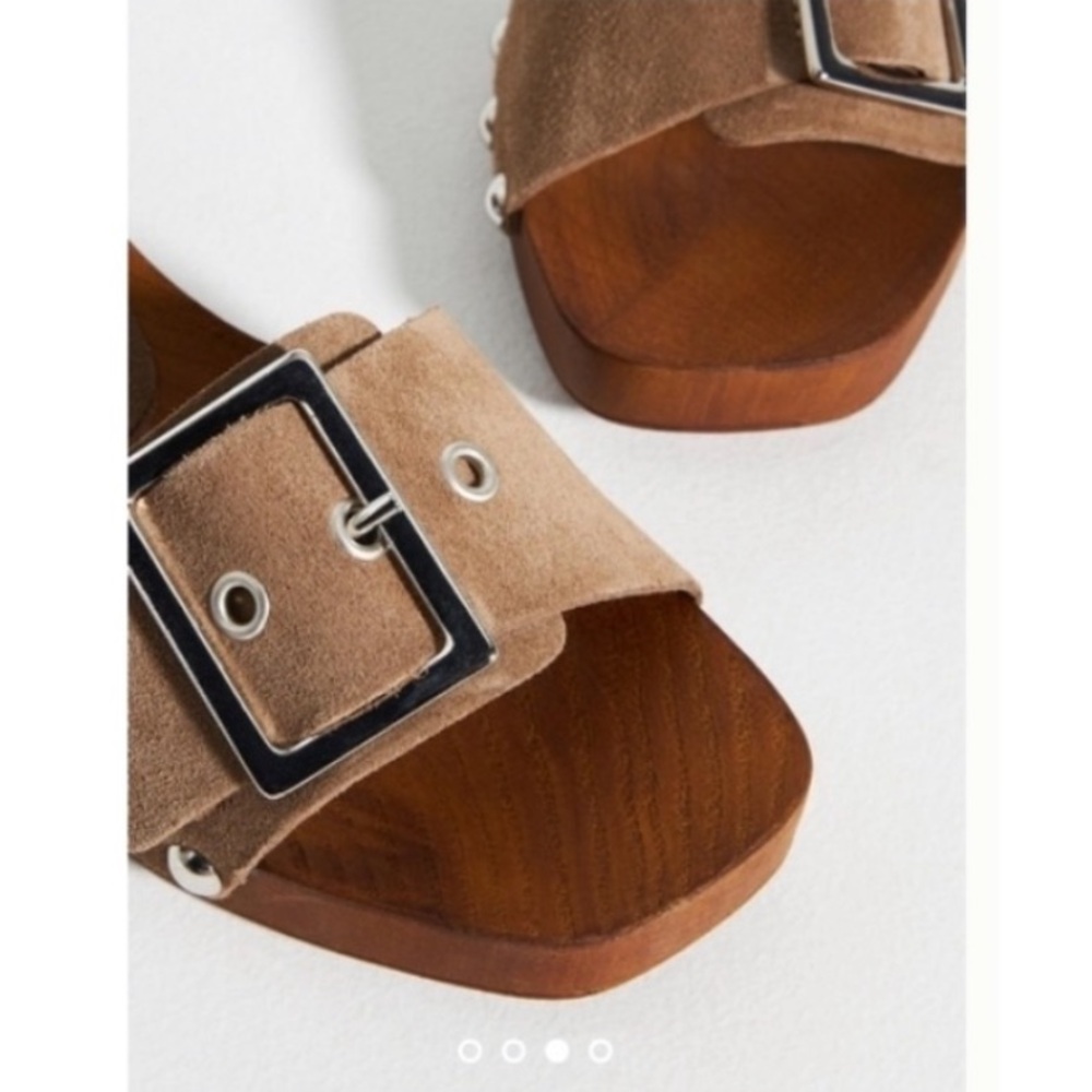 Anthropologie Open Toe Taupe Suede Buckle Sandals - Picture 3 of 8